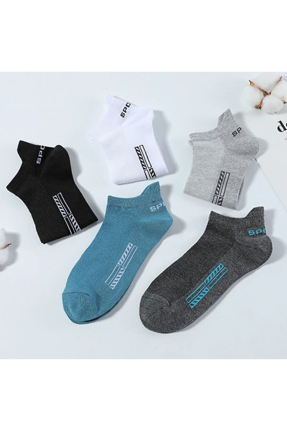 çorapmanya 5 Çift Erkek Yüksek Kalite Pamuk Spor Patik Çorap (Özel Kutulu) görsel 4