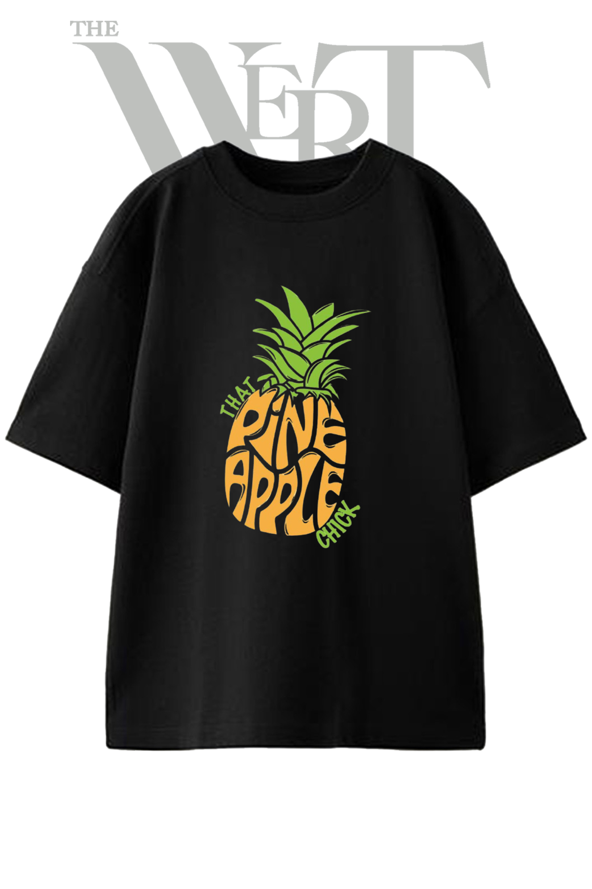 THEWERT Pineapple Design Printed Unisex Black Oversize T-Shirt