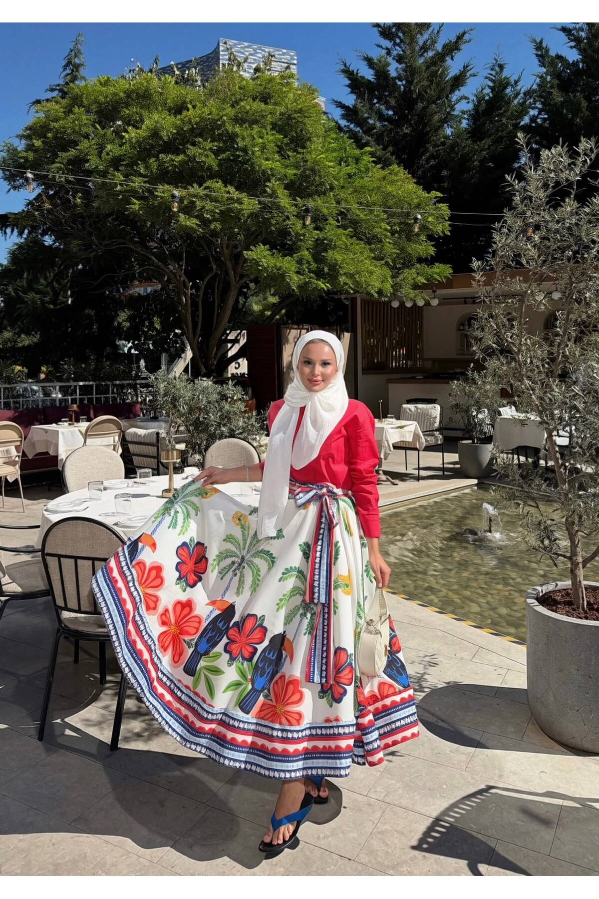 NEF Patterned Skirt and Bluz Tesettür Set