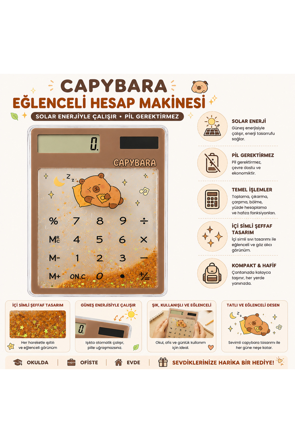FLY COLOR Eğlenceli Simli Hesap Makinesi Capybara