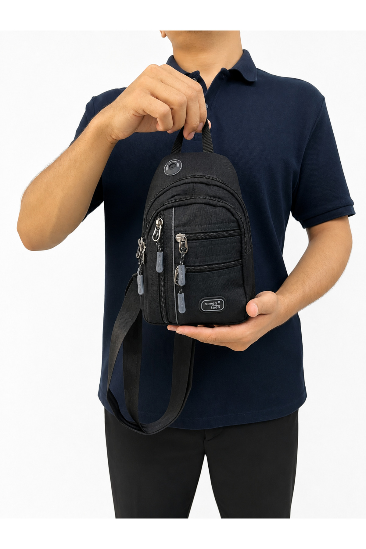 Sanmorris SEVENTEEN Unisex Küçük Boy Çok Gözlü Çapraz Askılı Body Bag SİYAH-GRİ görsel 5