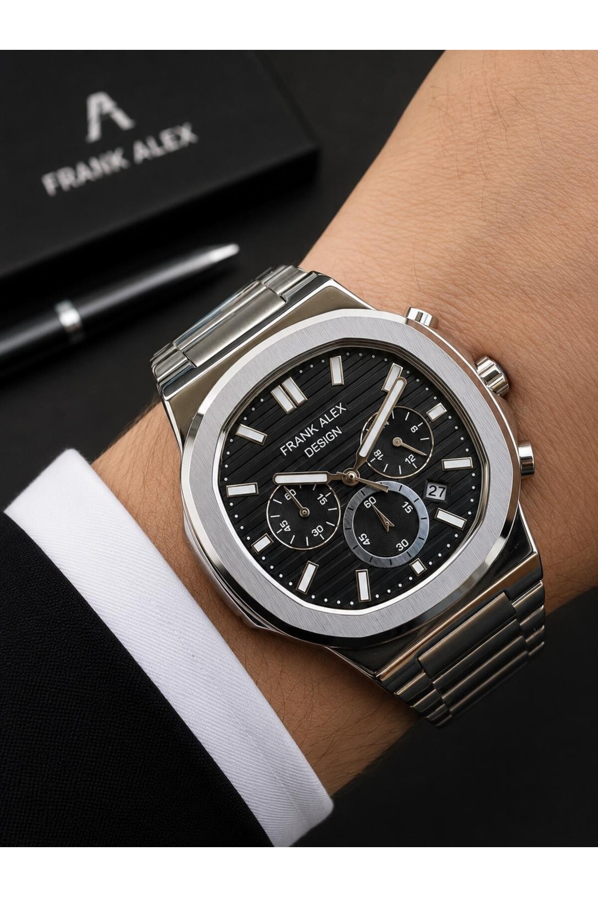 Frank Alex Design Erkek Kol Saati Çelik Kordon Takvimli Kadran Şık