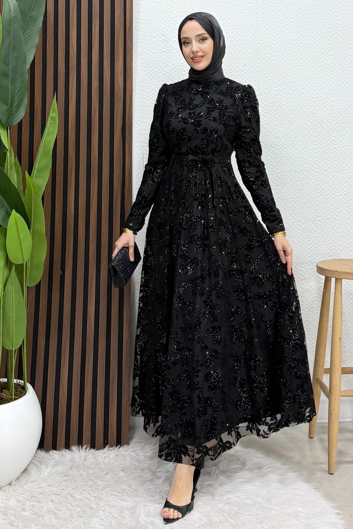 Lamia Giyim Anastasia Tül Abiye Siyah görsel 2