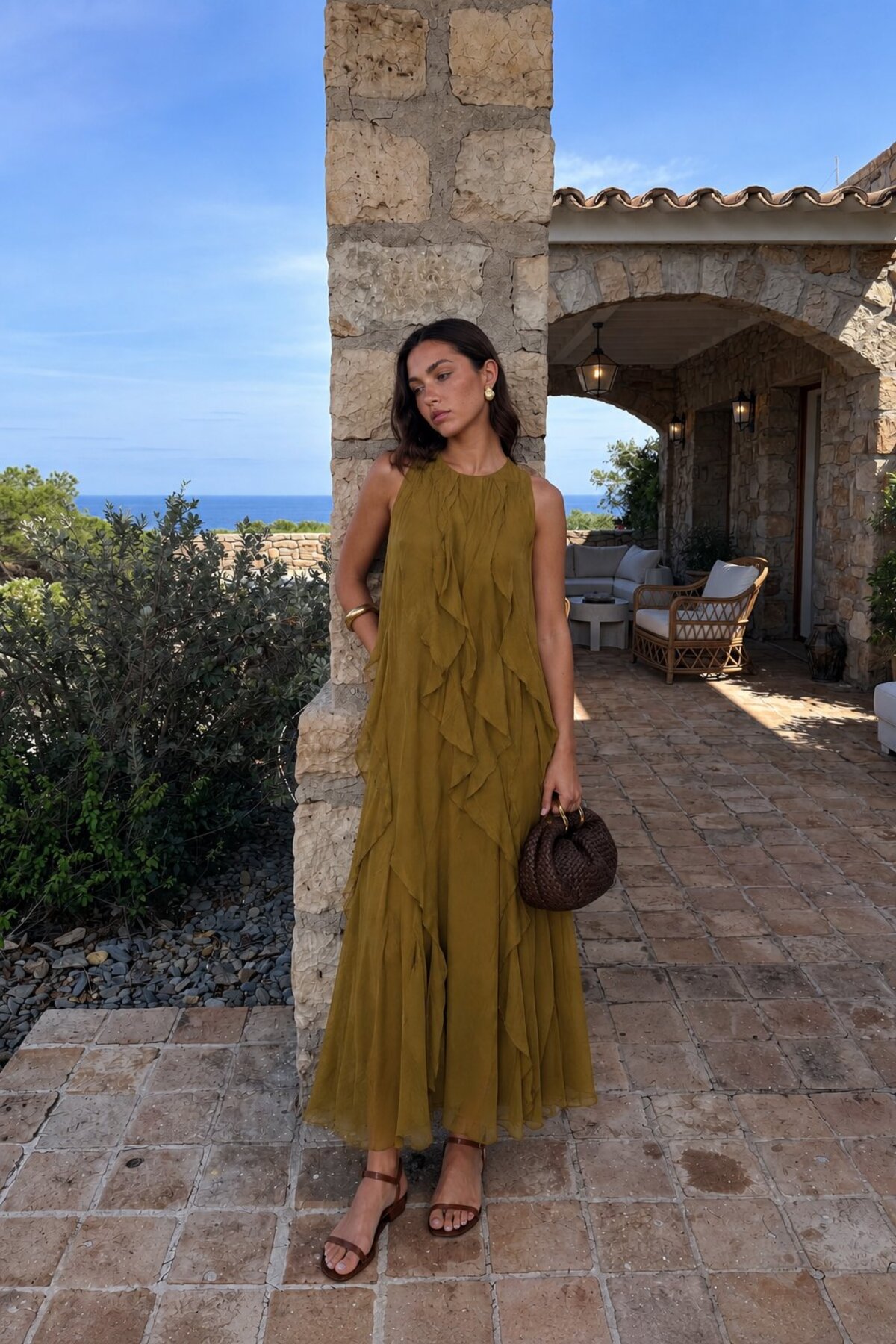 Swass Calia Front Flounce Dress Green