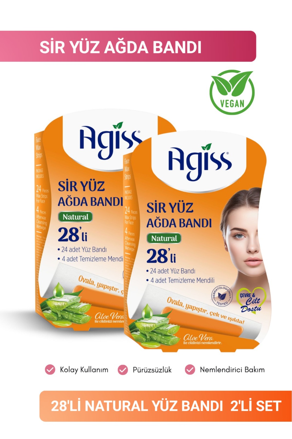 AGISS Sir Yüz Ağda Bandı 28'li Natural Aloe Vera Etkili 2'li Set — NATURAL28Lİ2LİSET