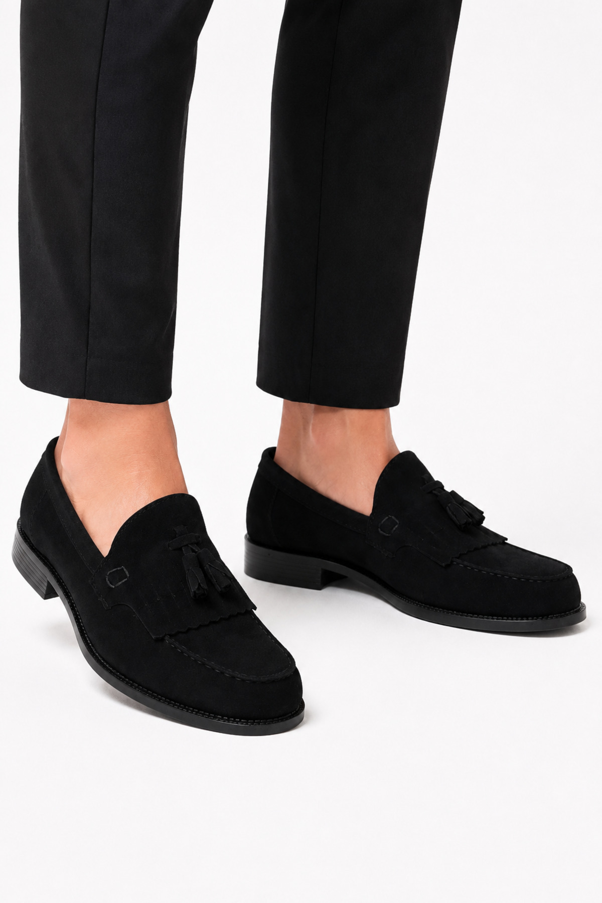 By Sabit Unisex Siyah Püsküllü Corcik Loafer Ayakkabı Bağcıksız Klasik Günlük Şık Kundura görsel 2