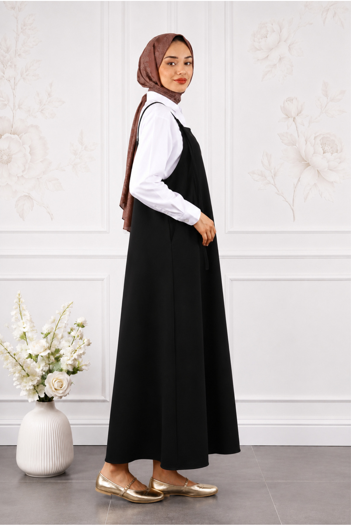 Liora Moda Ayarlanabilir Ip Askılı Siyah jile Elbise görsel 2