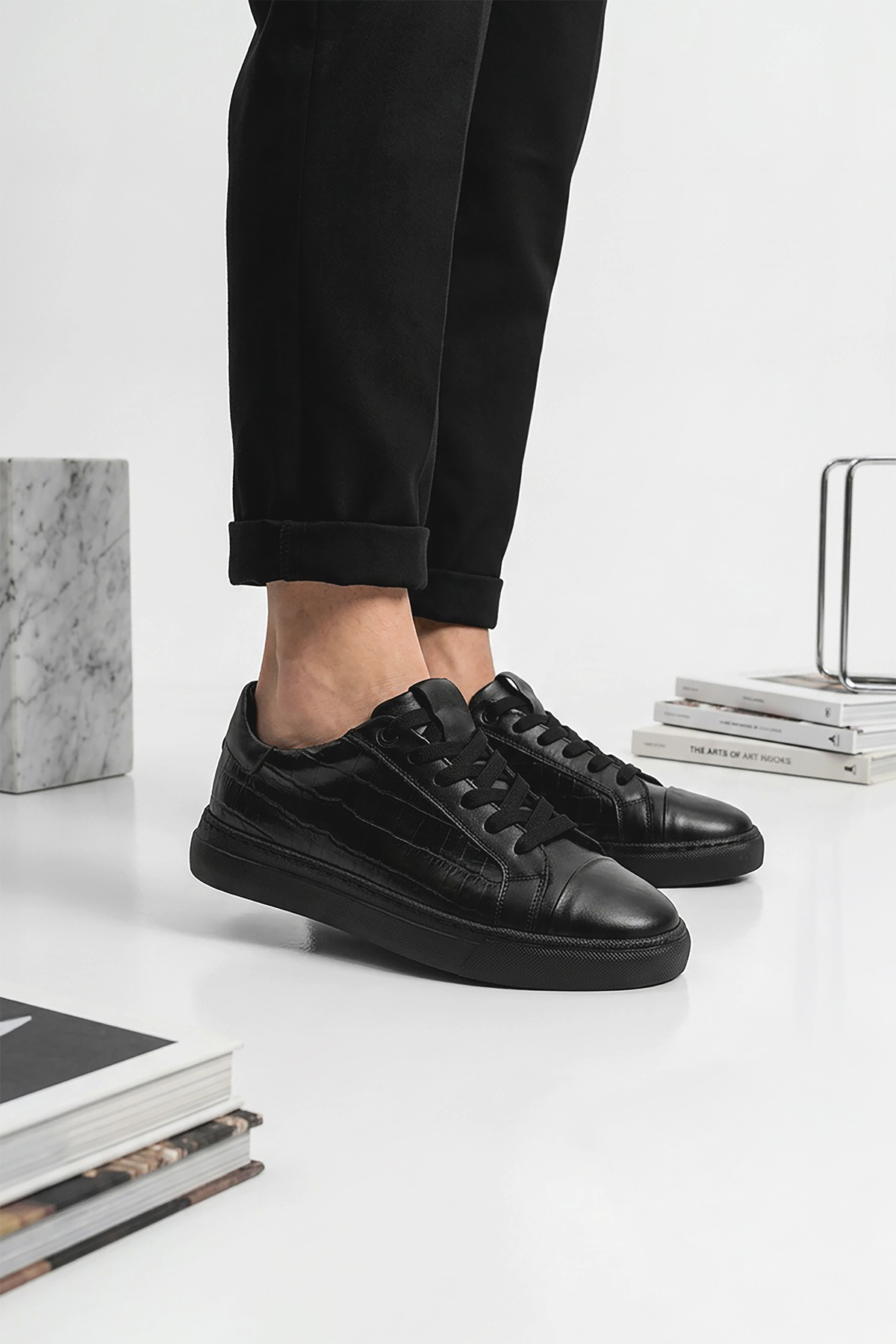 ventro Siyah 100%Hakiki Krok Deri Erkek Spor Sneaker Ortopedik Tabanlı görsel 6