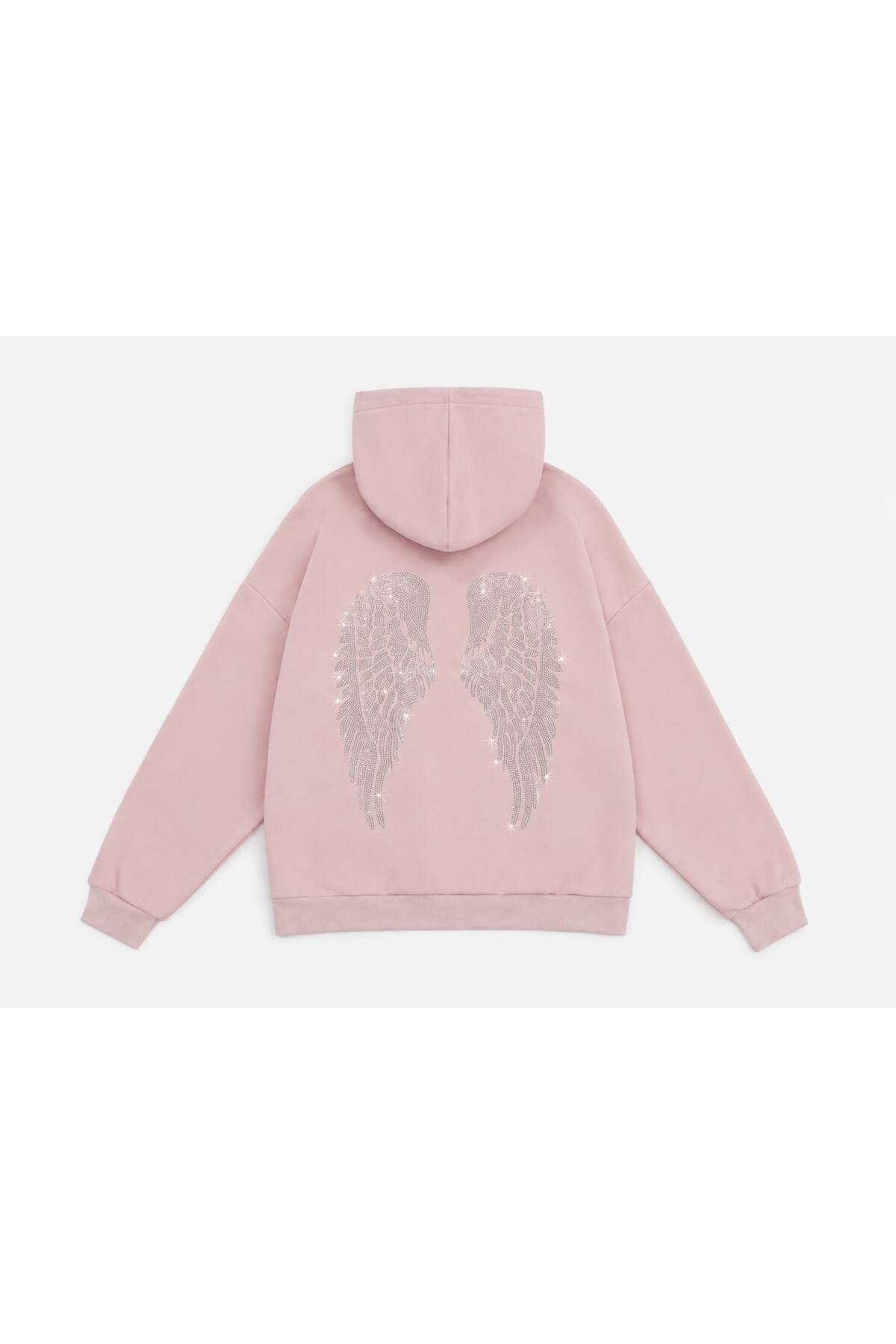 Mad&Calf Kadın Wing Taş Baskılı Kapüşonlu Oversize Sweatshirt