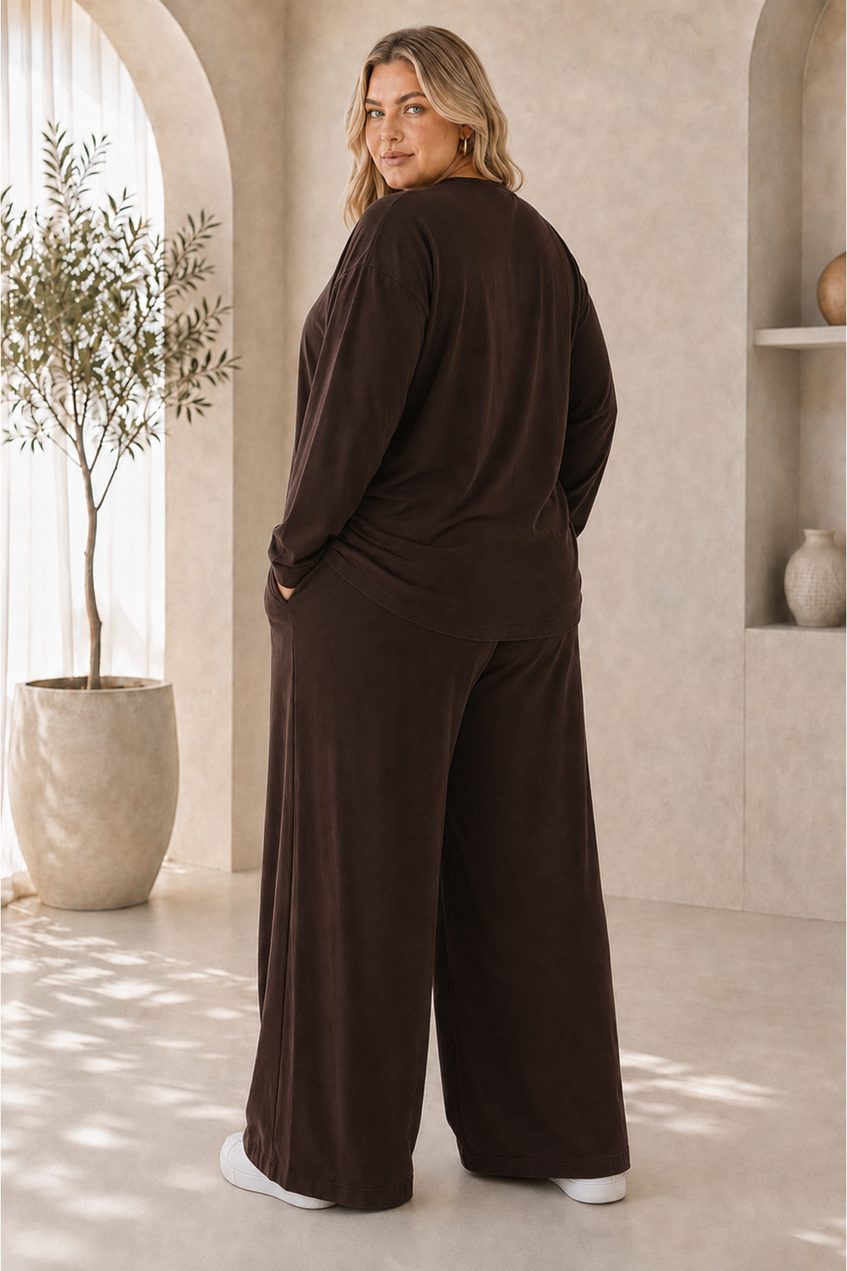 PENTHİLUS Kadın Büyük Beden Uzun Kollu Salaş İkili Takım Bol Paça Pantolonlu S M L XL 2XL 3XL 4XL 5XL 6XL 7XL görsel 3
