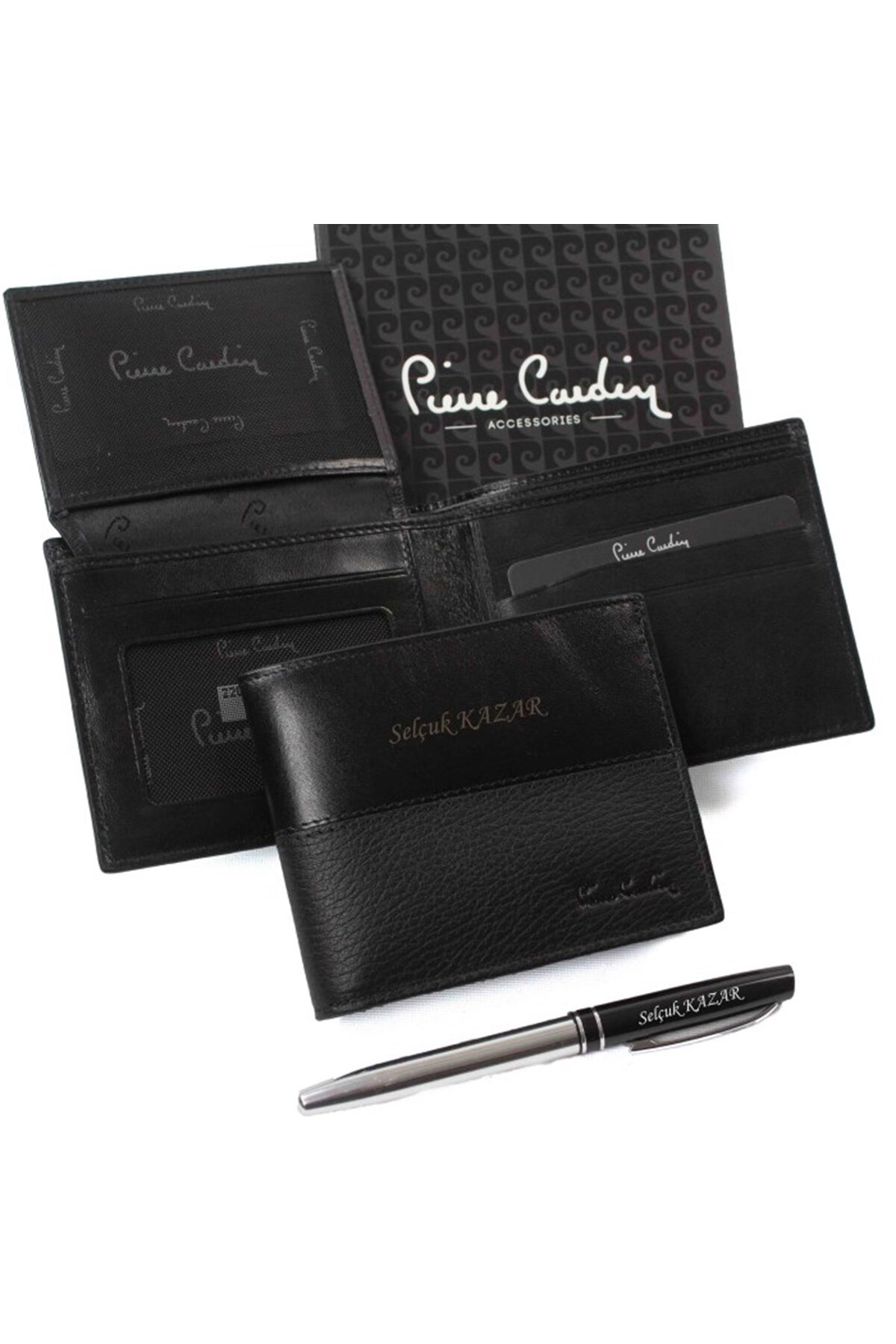 کیف پول مردانه چرم مصنوعی طرح‌دار مشکی P22065S مدل 2 پیر کاردین کیف پول Pierre Cardin