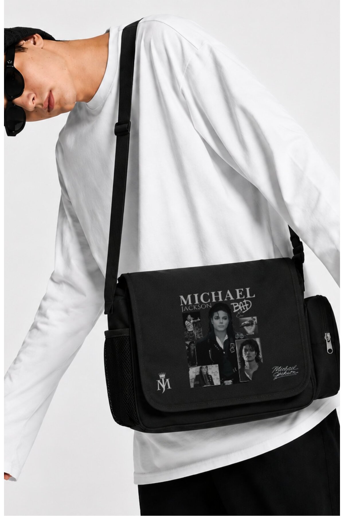 Fuddy Moda Unisex Michael Jackson Bad Baskılı Postacı Çantası