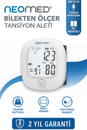 neomed DBP-8178 Türkçe Konuşan Tek Tuşla Ölçen Işıklı Bilekten Dijital Tam Ot...