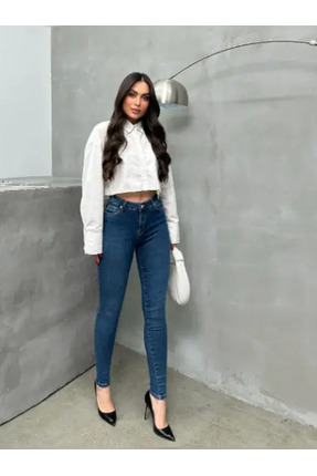 LACARINO -7789 BLUE-Yüksek Bel Dar Paça Blue Jean Pantolon / INDI&PAM DENIM