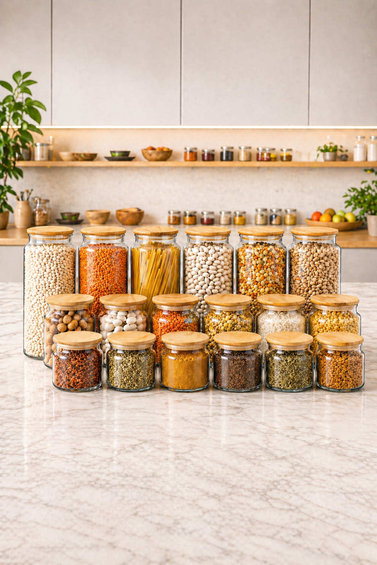 18-Piece Glass Jar and Dowry Set with Vacuum and Bamboo Lid 1300-800-500 ml