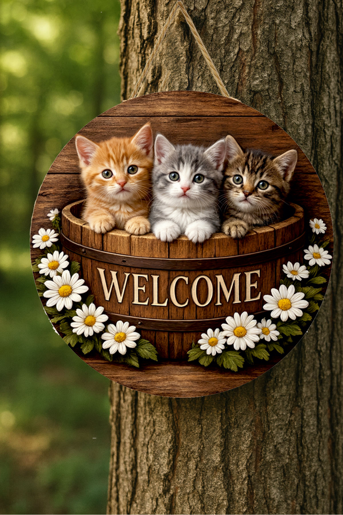 MARNELLO CONSEPT "Welcome" Kapı Süsü - Sevimli Kediler ve Papatya ...