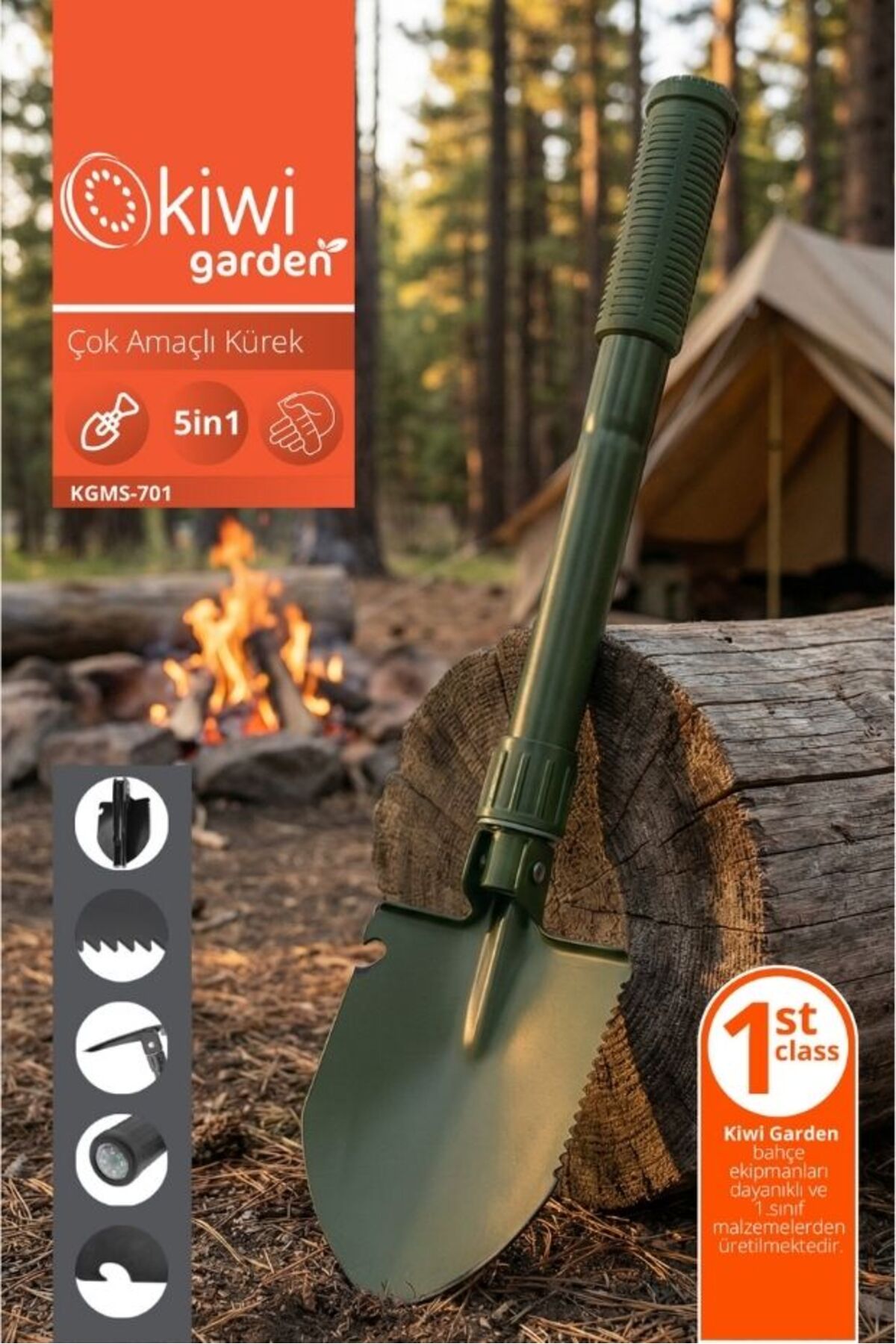 Kiwi Garden KGMS-701 Çok Amaçlı Katlanır Kürek Kamp Bahçe