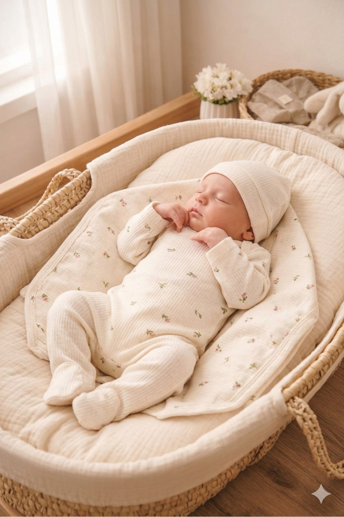 Mini Okyanus Bebe 100% Cotton 4-Piece Hospital Discharge Set with Tulip Pattern Blanket
