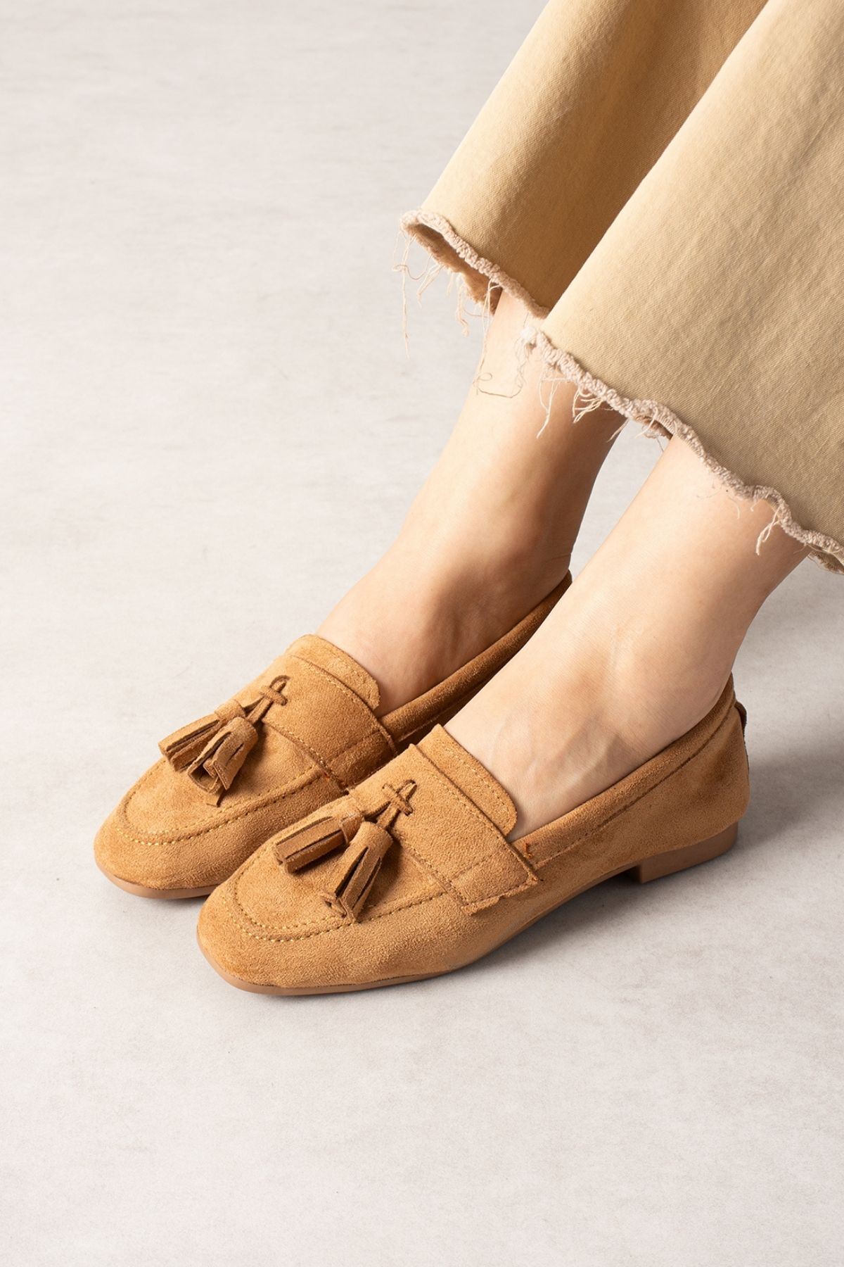 FUGA MODA Savona Taba Süet Püskül Detaylı Loafer Babet Günlük Ayakkabı görsel 2