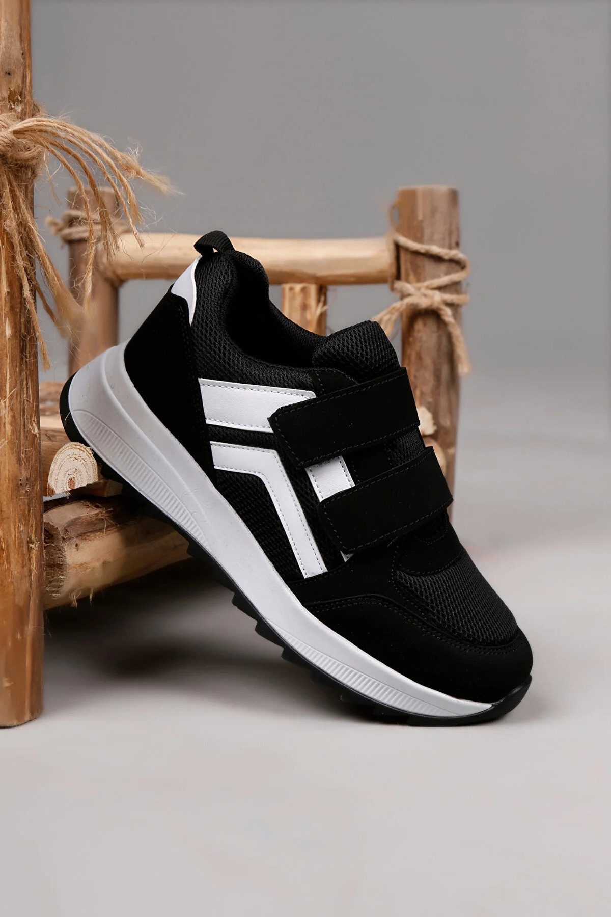 Women's Black and White No Yellow Sole Velcro Sports Shoes