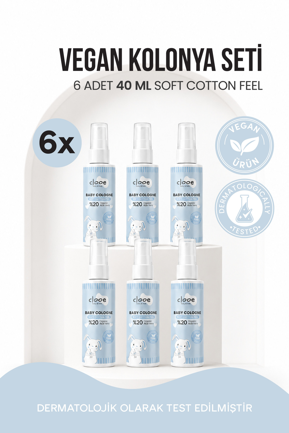 clooe Vegan Organik Aloe Vera Özlü Yatıştırıcı Nemlendirici Pamuksu Bebek Kolonyası 6'lı Avantajlı Seti — PKA026