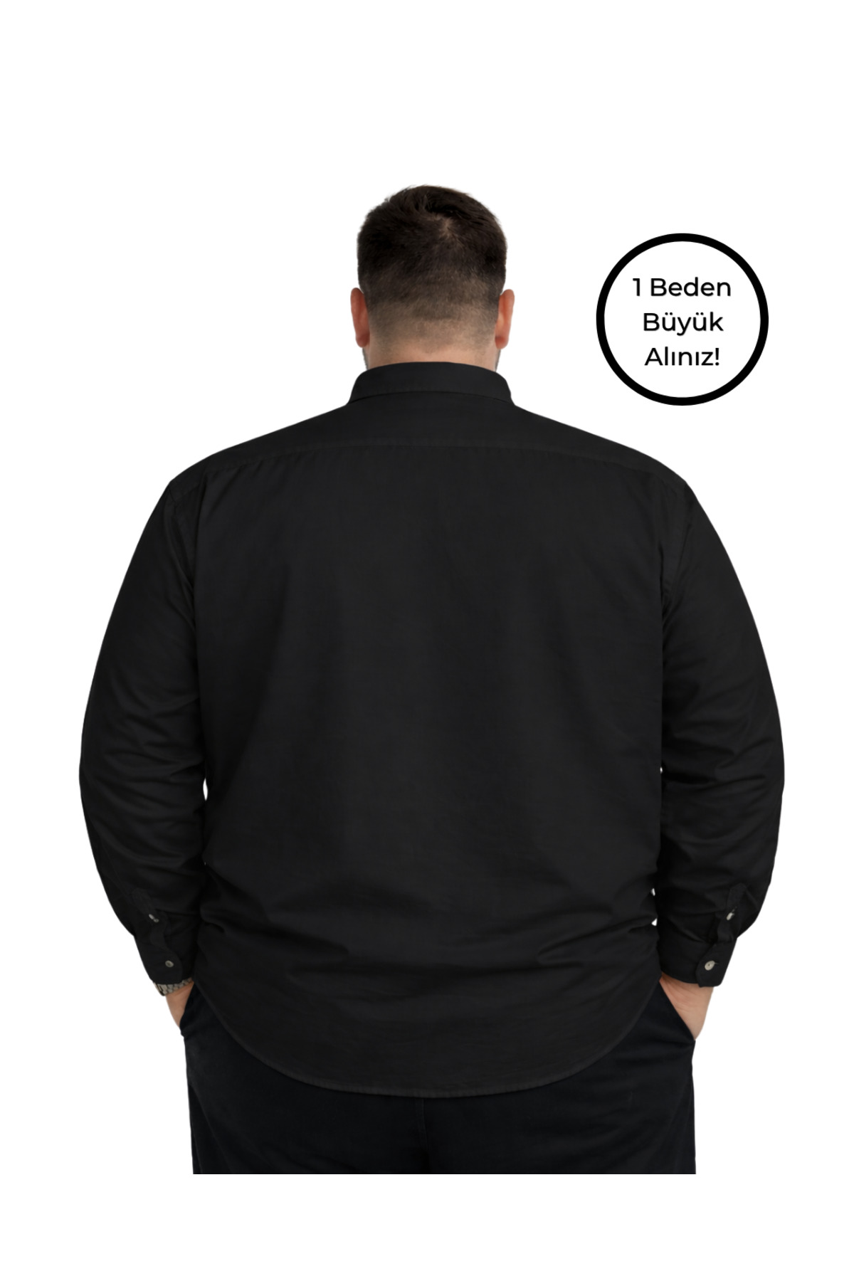 BattalModa Erkek Büyük Beden Siyah Uzun Kollu Gömlek 3XL-4XL-5XL-6XL-7XL-8XL görsel 3