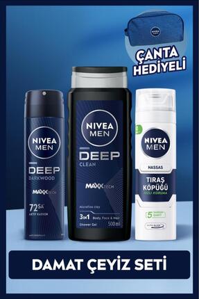 NIVEA MEN Erkek Bakım Damat Çeyiz Seti, Hassas Tıraş Köpüğü, Duş Jeli ve Spre...