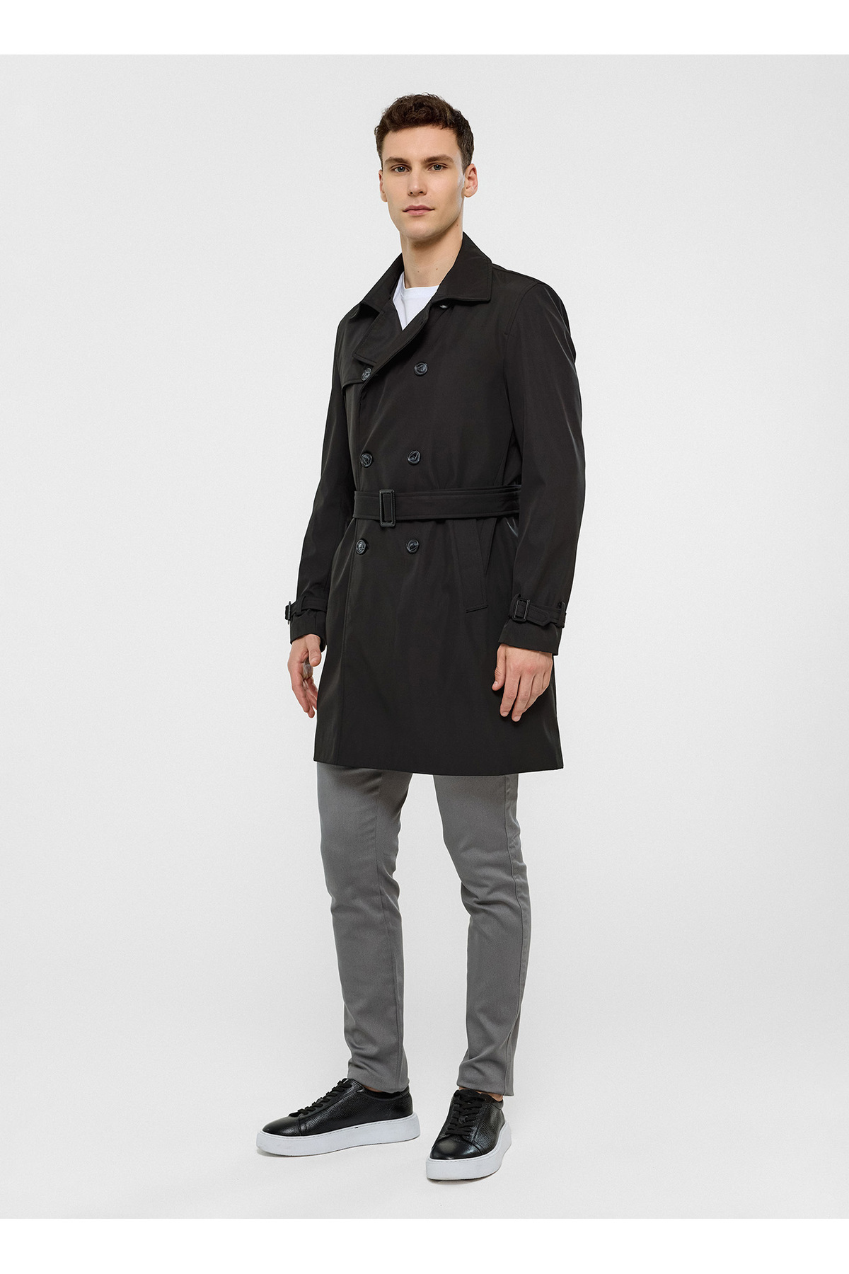Back And Bond Siyah Regular Fit Trençkot görsel 7
