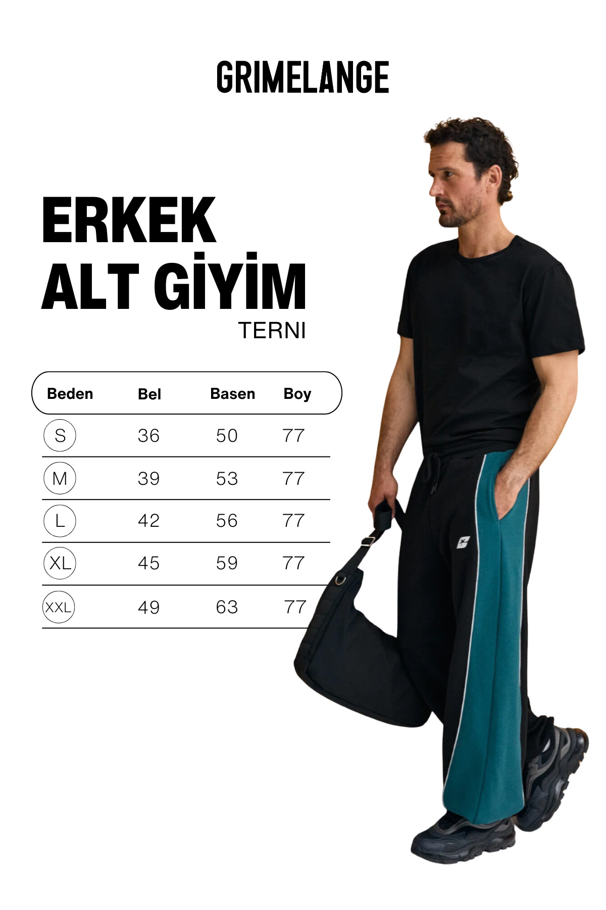GRIMELANGE TERNI Erkek Organik Pamuklu Kontrast Panelli Baskı Detayı Siyah - Yeşil Eşofman Altı görsel 5