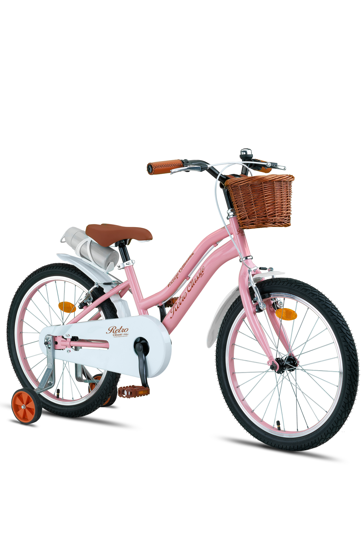 Retro Classic 20 Rim Children's Bicycle with Straw Basket (6-9 Years) Pink