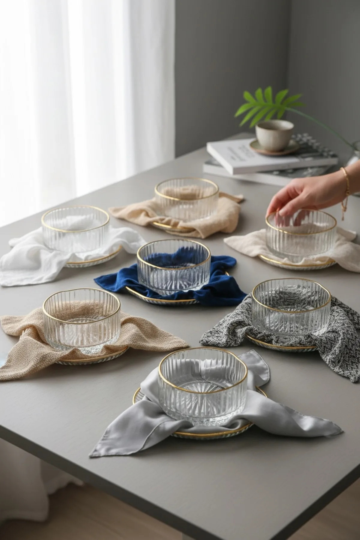 12 Parça Line Gold Cam Çerezlik Seti – Servis Lokumluk, Sunumluk Kasesi Şık Sofra