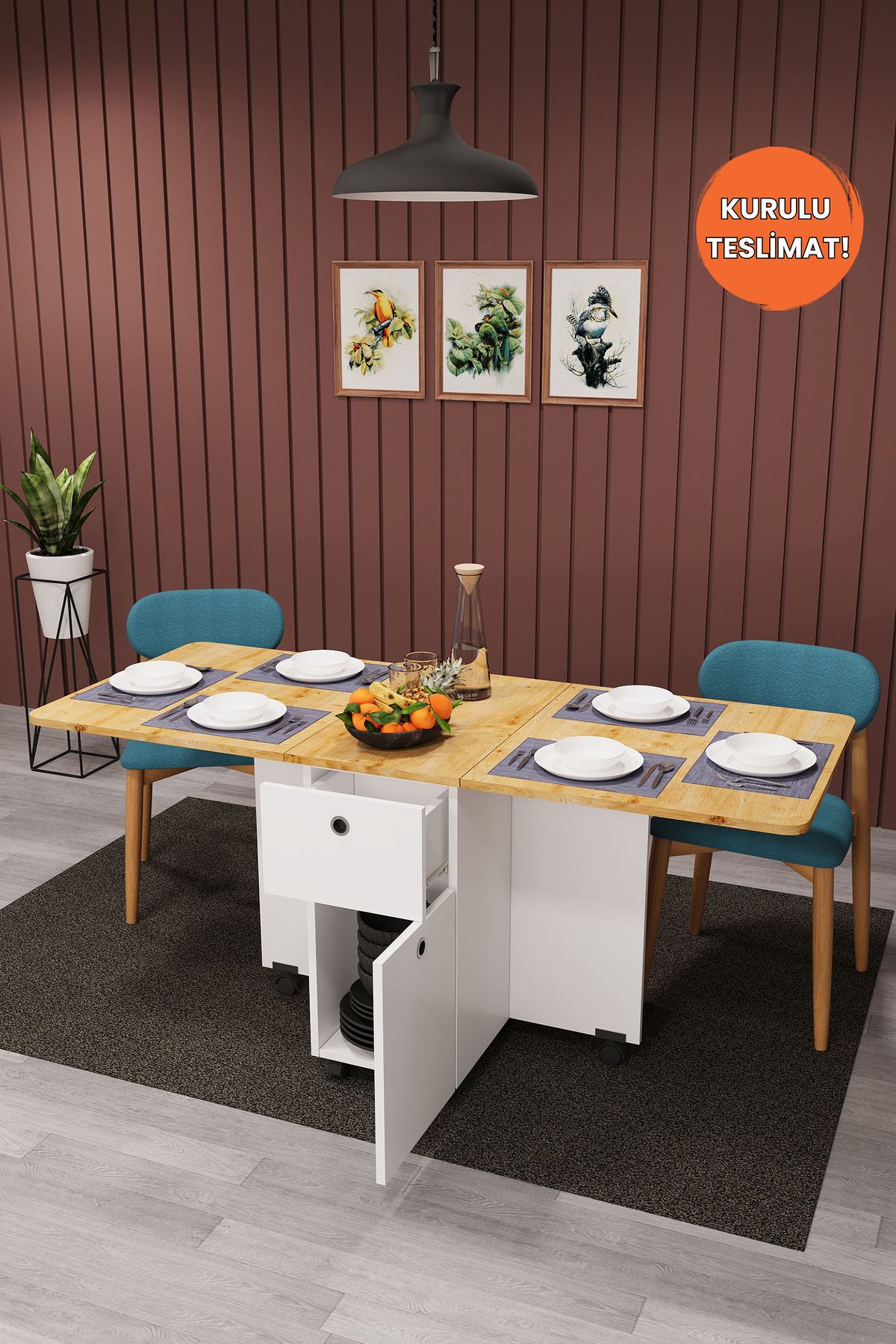 Luxury Folding Kitchen Dining Table 100% MDF Practical Drawer Desk KM02