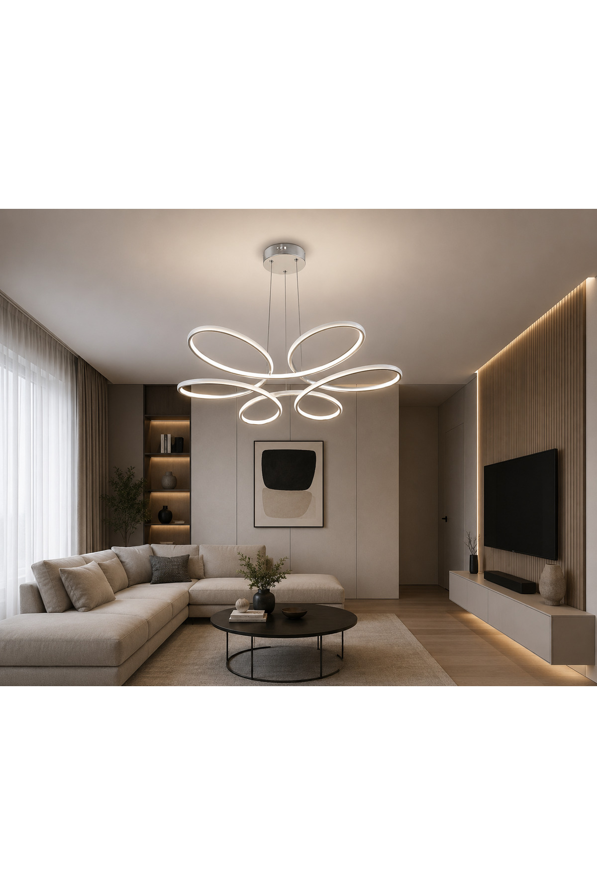 Chamomile Led Chandelier Operated White Yellow Daylight Light Chrome Color