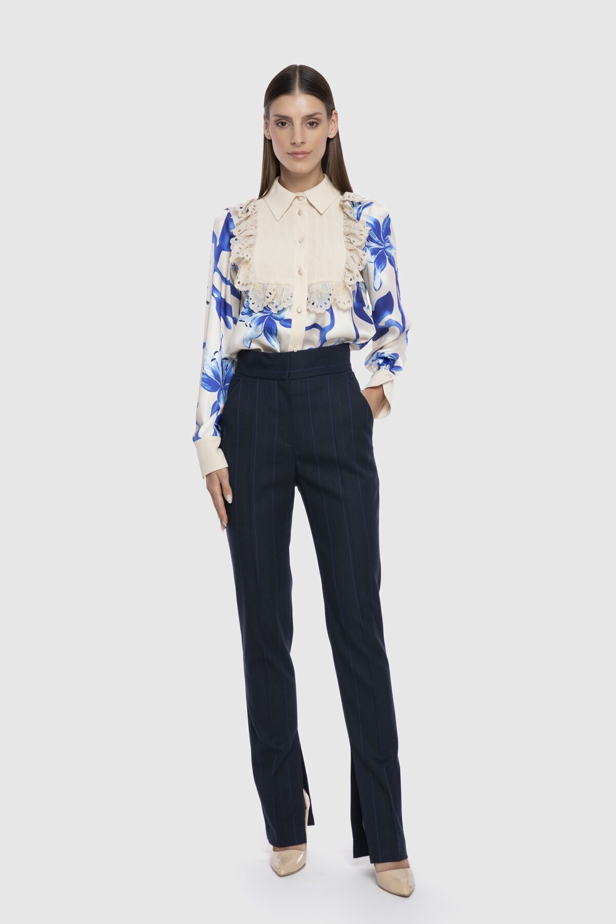 High Waist Leg Slit Trousers