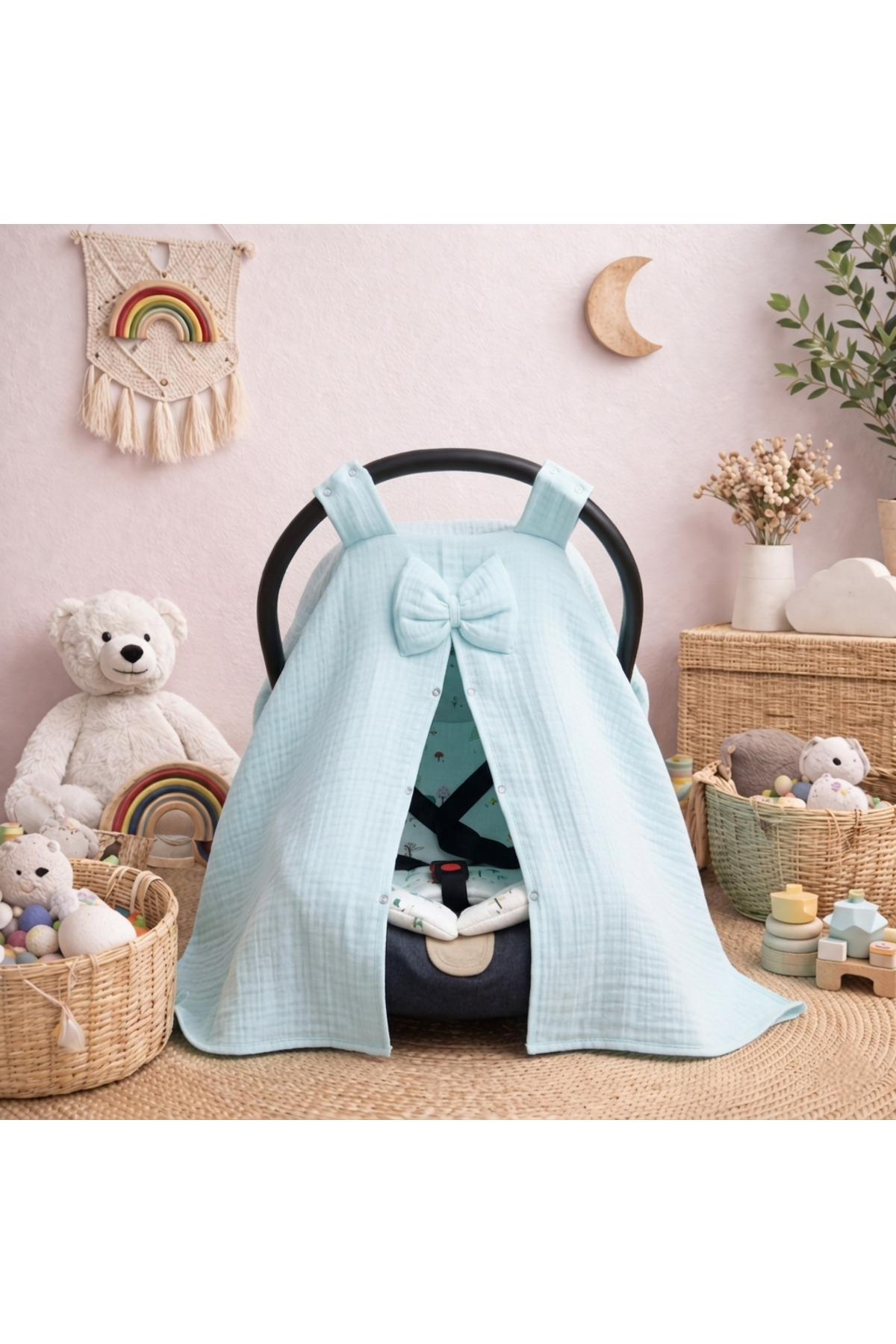 Muslin Single Layer Cushioned Stroller Cover Set-certified Organic Cotton Fabric |