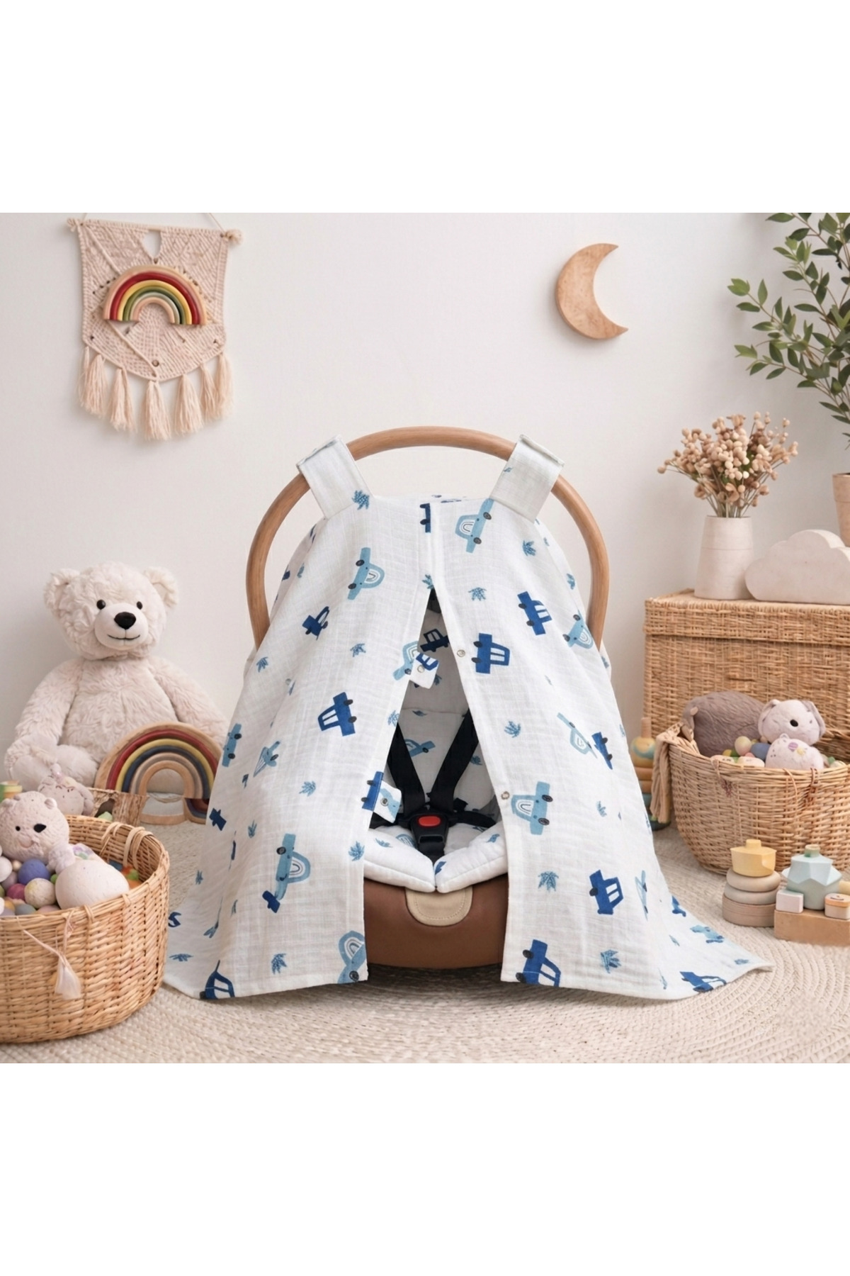100% Organic Cotton Fabric Muslin Single Layer Stroller Cover Set 90x110 Cm