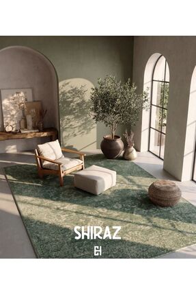Neşem Halı Boutique EKO HALI Shiraz SHR 02 Green Vintage Desenli Sıcak Renk T...
