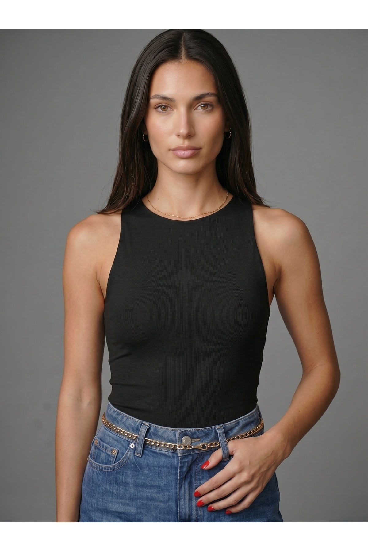 Kadın Halter Yaka Çıtçıtlı Body Slim Fit Dar Kalıp Likralı Bodysuit - Siyah 3