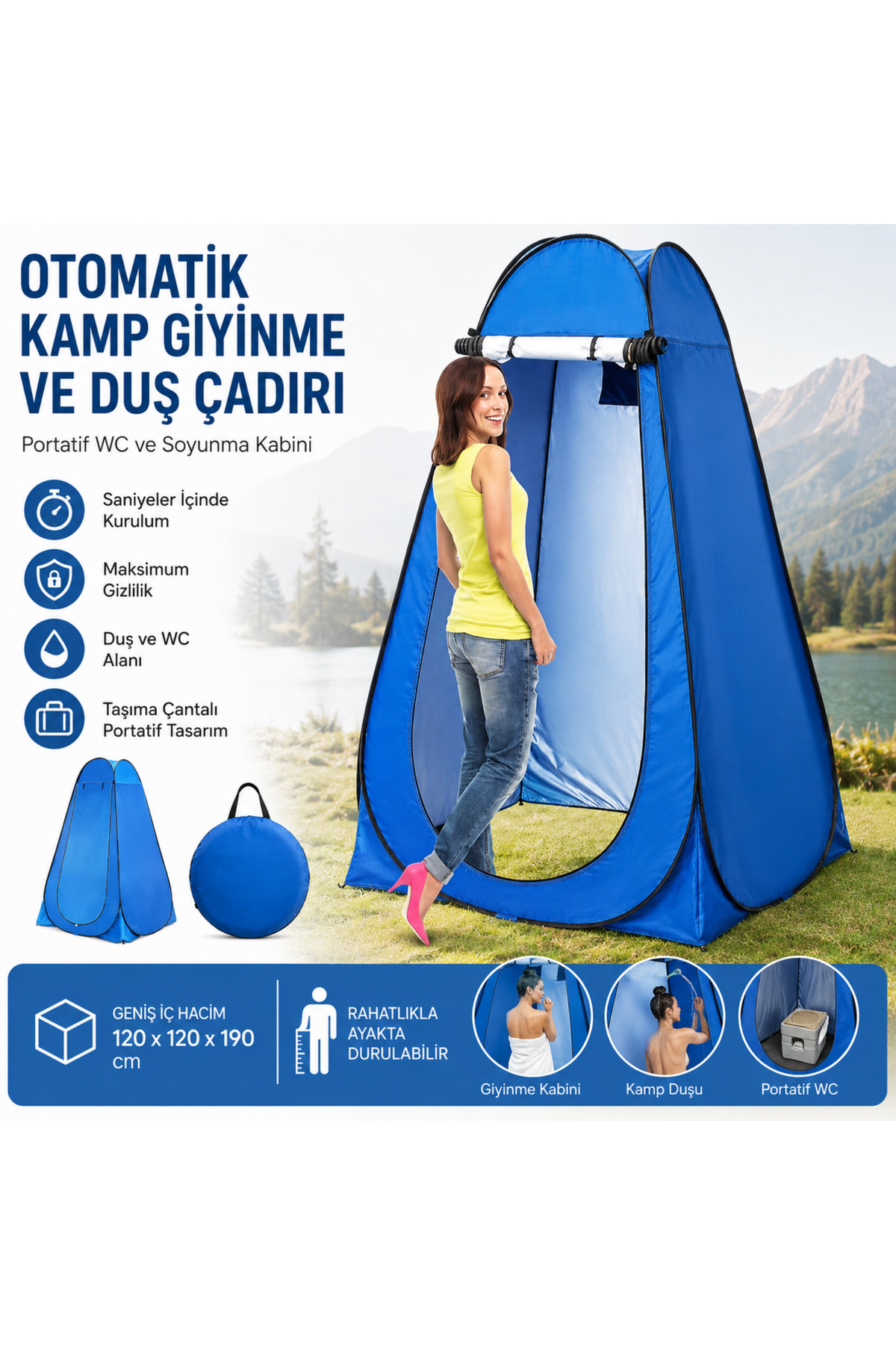 yusa stores Otomatik Kamp Giyinme Çadırı Portatif Duş Ve Wc Kabini Soyunma Çadırı