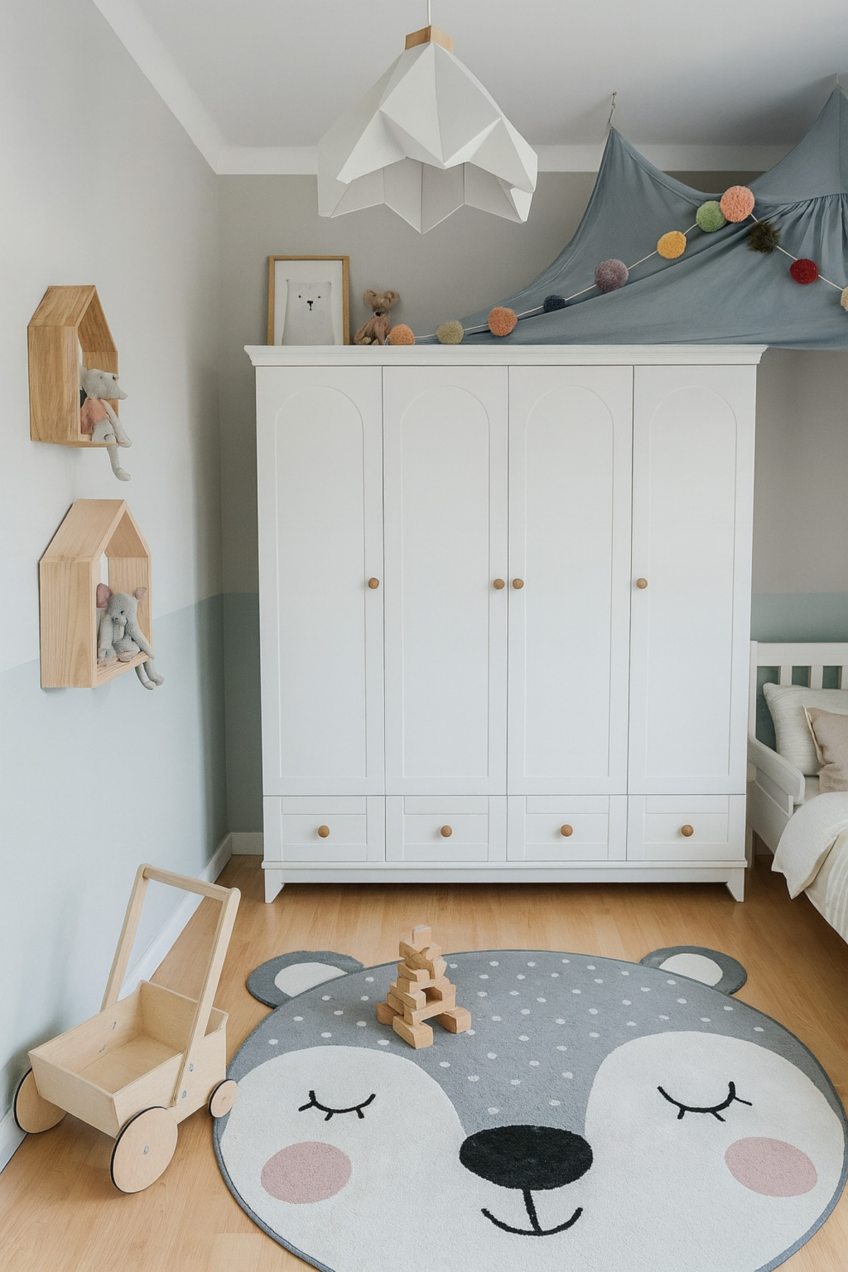 Koza %100 MDF Oslo Mega Ahşap Beyaz Bebek Odası Takımı (4 Kapılı