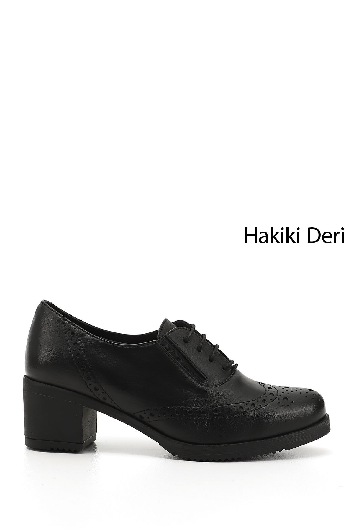 Women's Black Lace-Up Medium Thick Heels Genuine Leather Oxford Shoes
