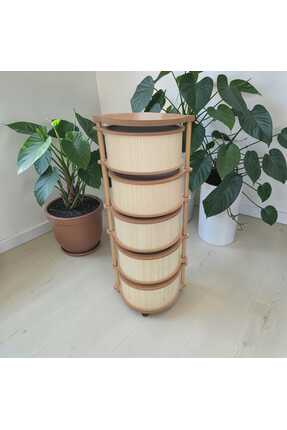 ARBOR EV BAMBU SEBZELİK VE ORGANİZER YUVARLAK 5 KATLI AKÇA