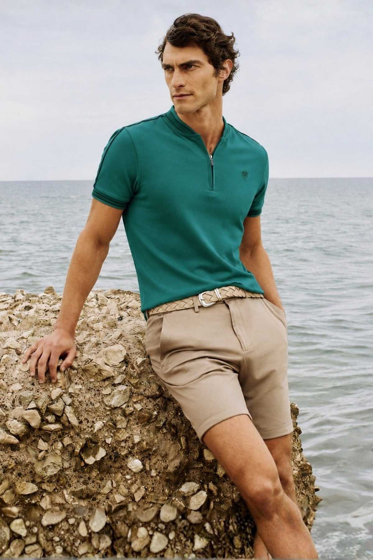 Dark Green Polo Neck Men's T-Shirt 9281