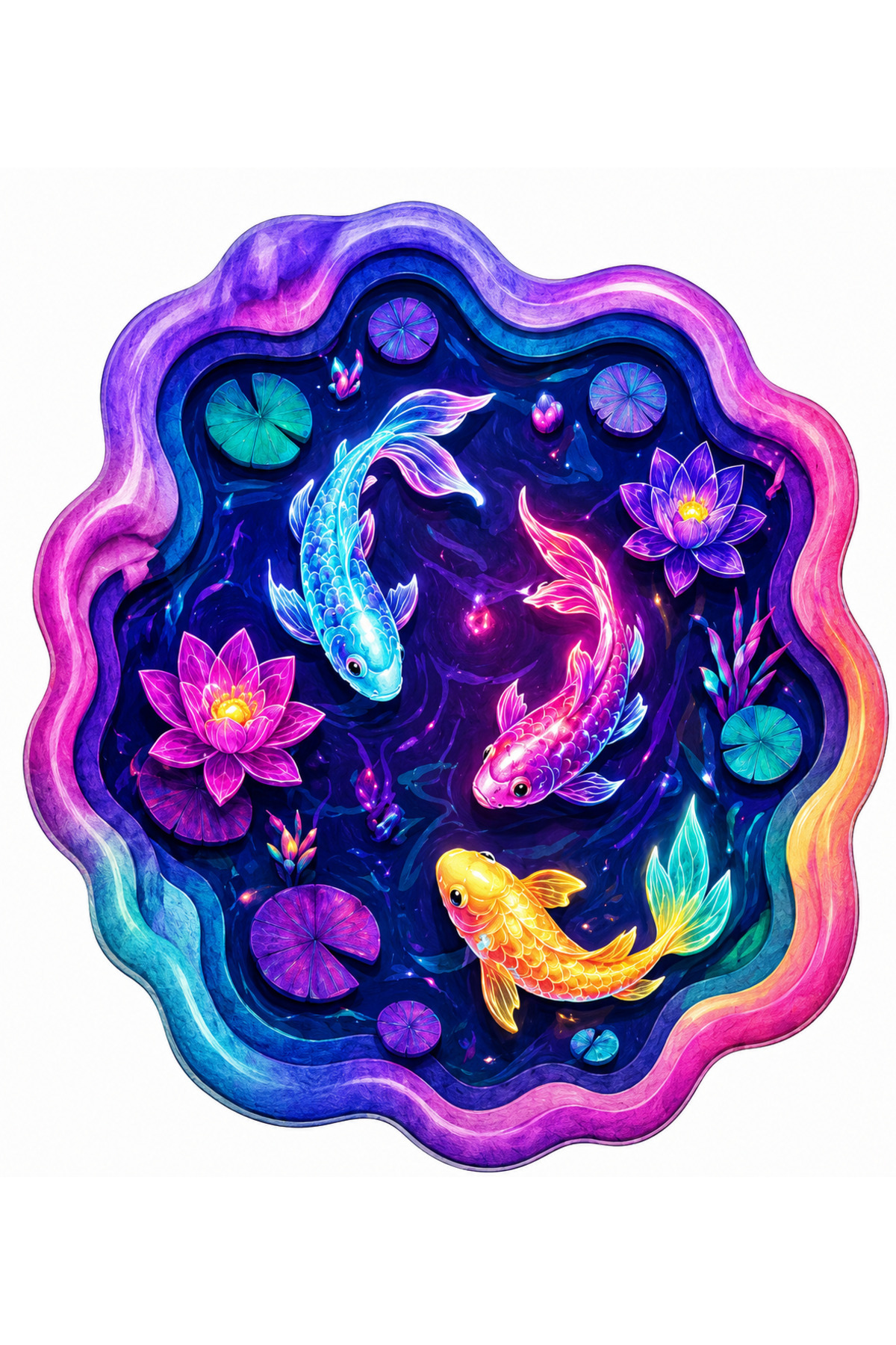 SDT Neon Color Koi Fish and Lotus Patterned Orange Blue Woven Base Decorative Carpet sdt855