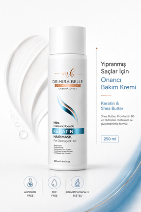 Dr. Mira Belle Derma Expert Yıpranmış Saçlar İçin Bitkisel Keratin, Shea Butt...