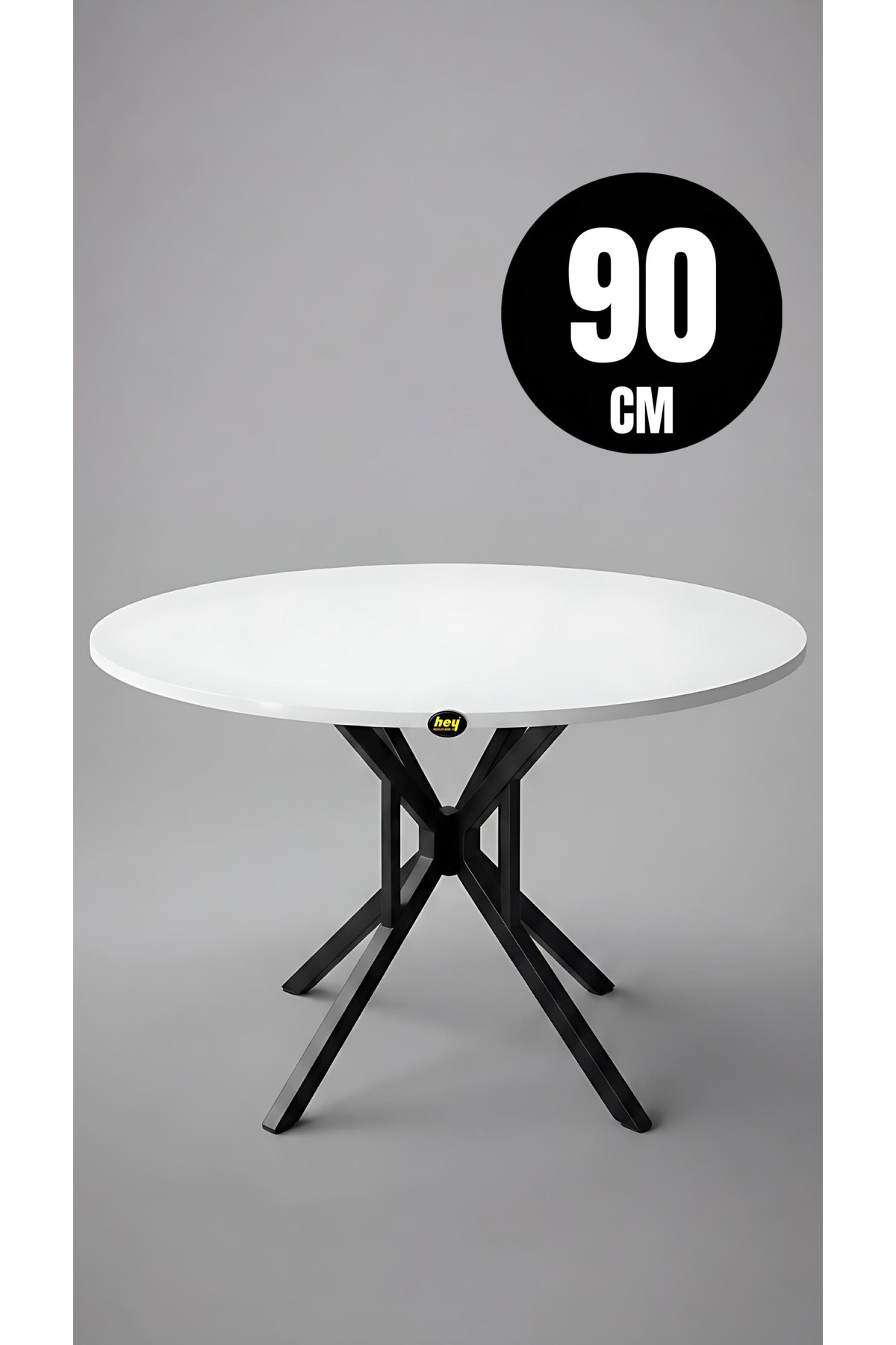 90 Cm Selin White Round Kitchen Table Dining Table Balcony Table Metal Black Leg