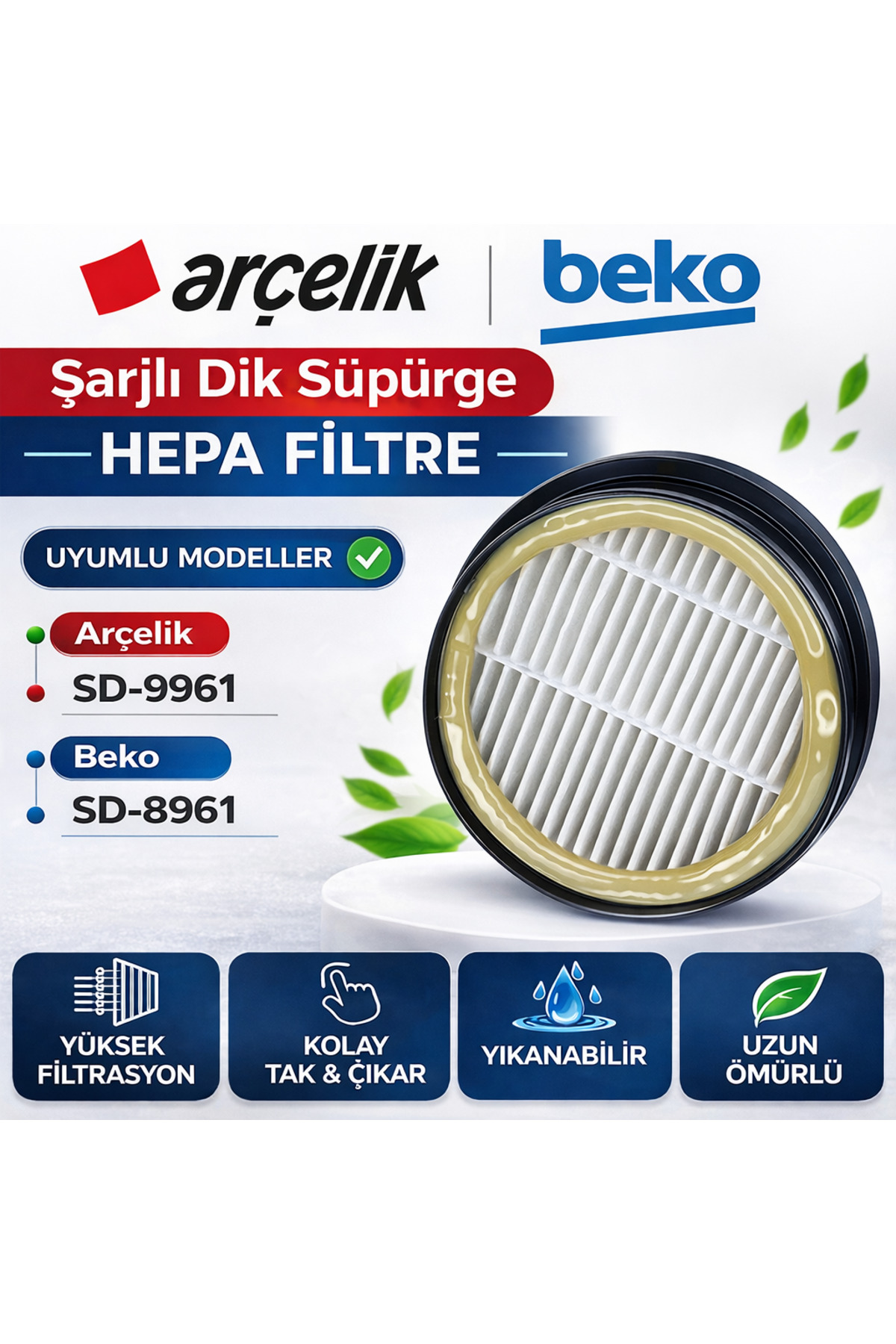Arçelik Beko Orijinal SD/9961 , SD/8961 Şarjlı Dik Süpürge Hepa