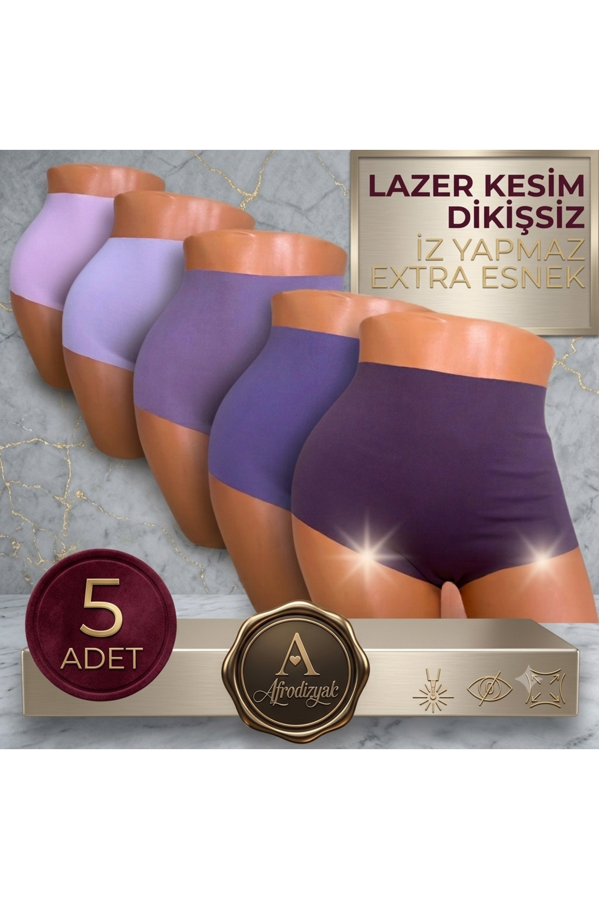 Afrodizyac 5'li Extra Yüksek Bel Lazer Kesim Dikişsiz iz Yapmaz Hayalet Külot (Extra Esnek Ve yumuşak) görsel 2