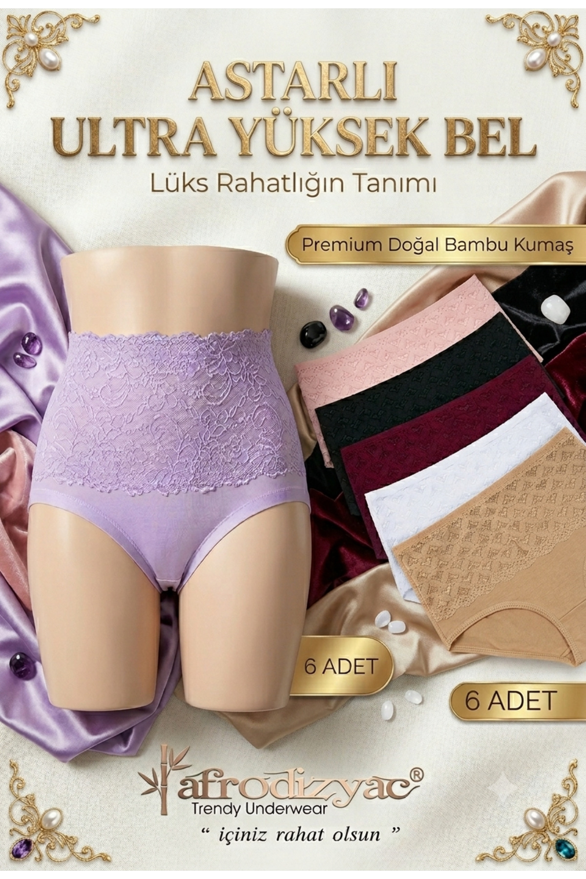 Afrodizyac 6’lı Astarlı Toparlayıcı Ultra Yüksek Bel Dantelli Bambu Bato (EXTRA YUMUŞAK VE ESNEK)