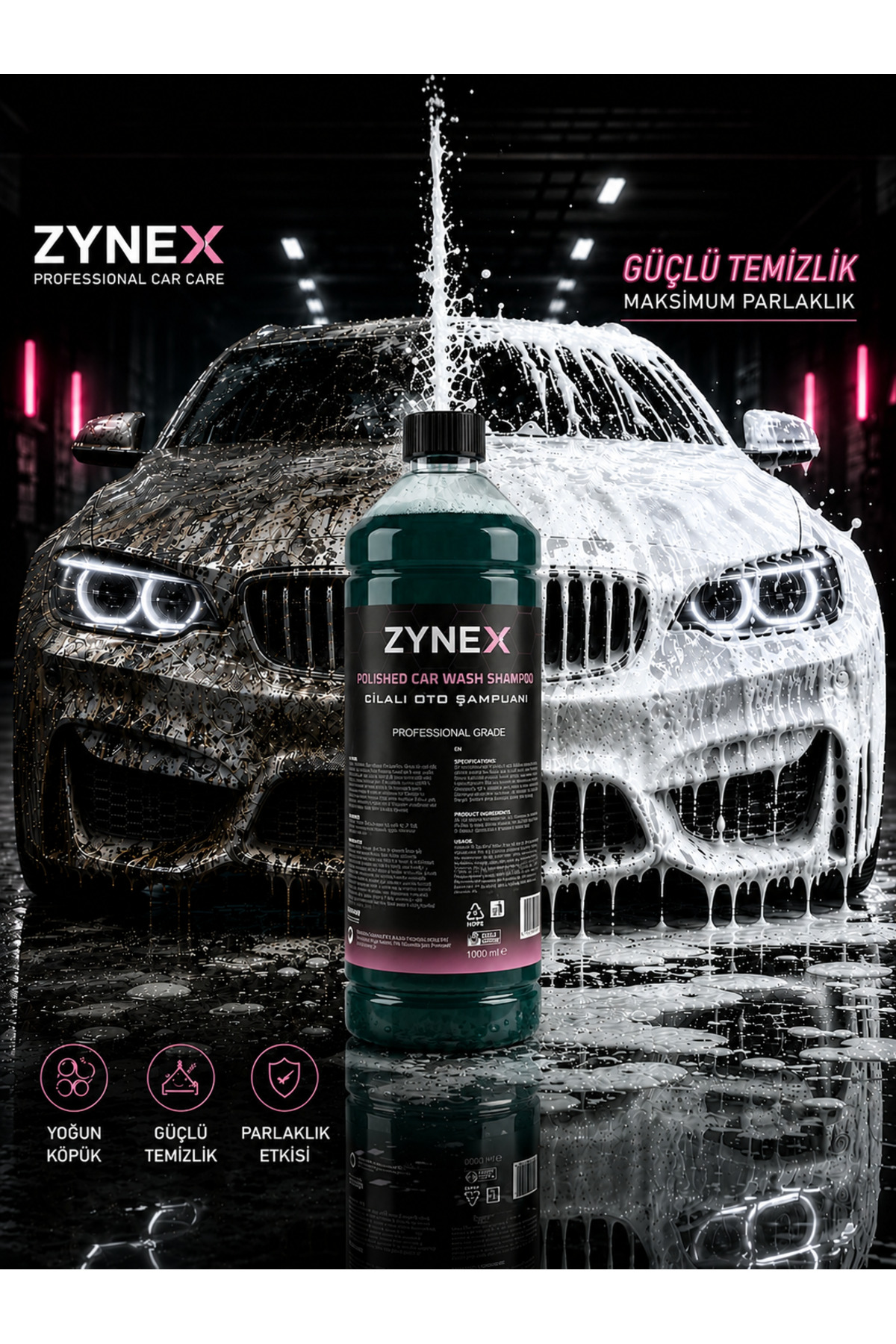 ZYNEX CARE Zynex Professional Cilalı Oto Şampuanı 1 L - pH Nötr